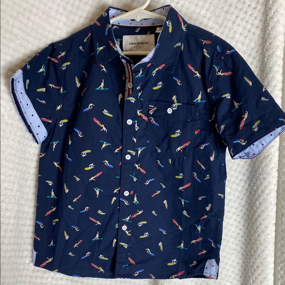 Paper Denim & Cloth Navy Surfboard Print Shirt